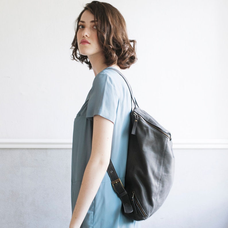 Leather Travel Bag Satchel Bag Rucksack Handmade Women Laptop Bag Gray Leather Bag Women Backpack