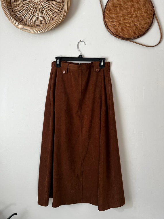 High waisted long suede skirt