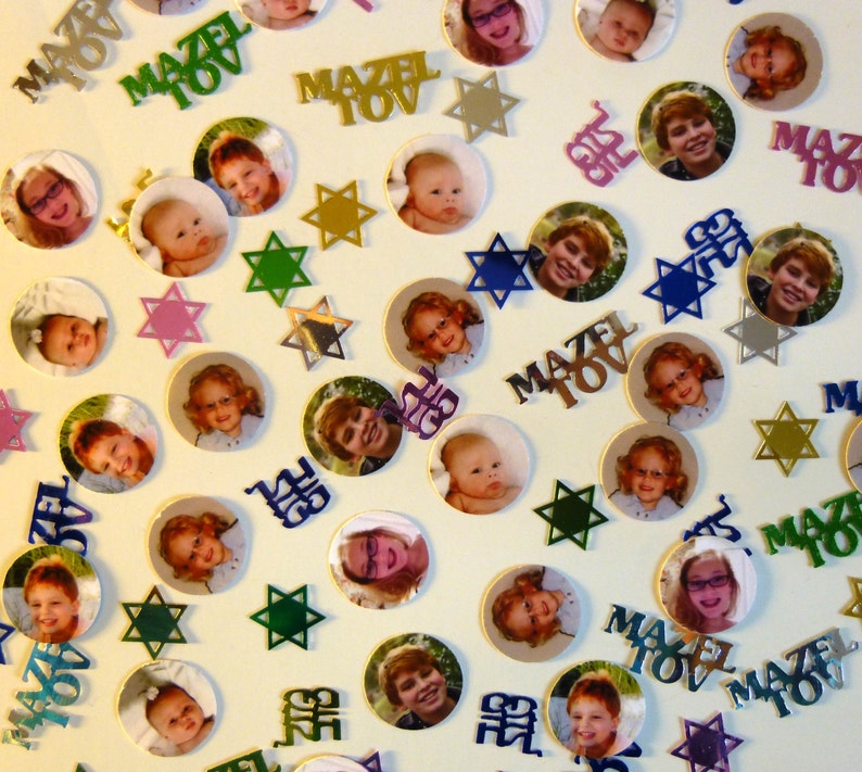 Kia's Custom Bar Mitzvah, Bat Mitzvah, B'nai Mitzvah Photo Confetti 100 piece photo order with Accent Pieces image 1
