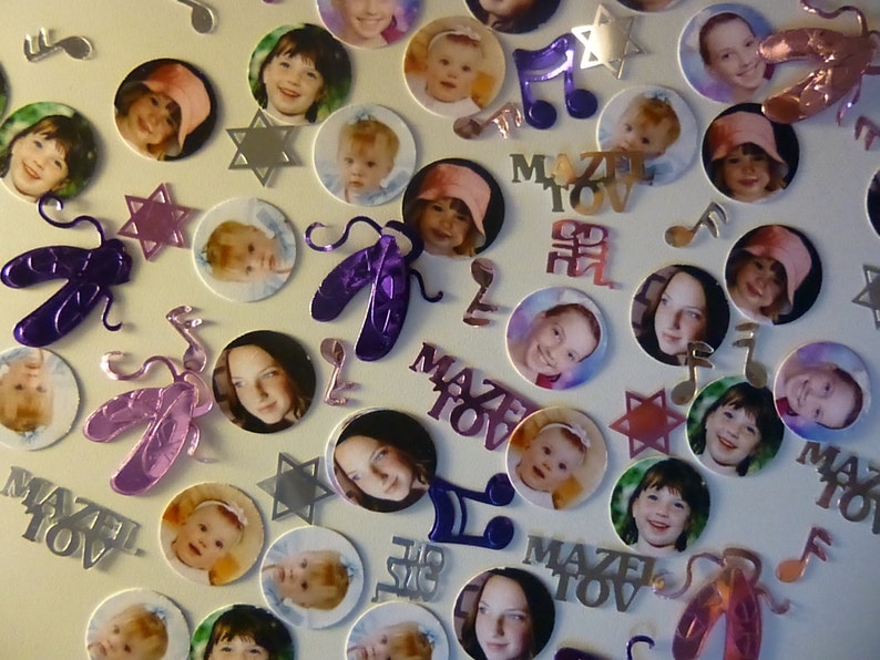 Kia's Custom Bar Mitzvah, Bat Mitzvah, B'nai Mitzvah Photo Confetti 100 piece photo order with Accent Pieces image 4