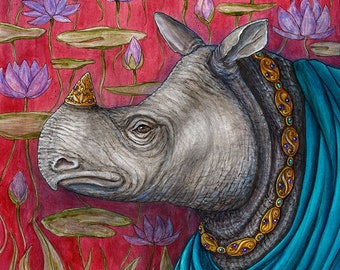 The Oracle portrait Javan rhino endangered species rhinoceros Indonesia giclee animal art print