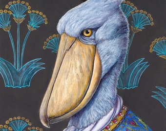 Baron Schuhschnabel shoebill stork bird portrait art giclee print