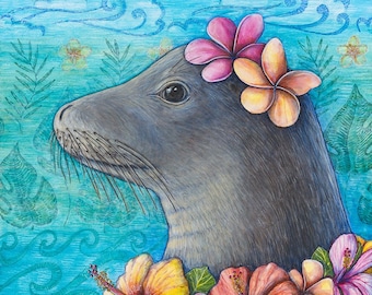 Princess Puanani - Hawaiian monk seal critically endangered ocean wildlife animal portrait marine mammal pinniped anthropomorphic