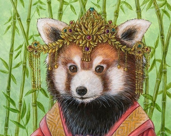 Princess GuanYi red panda portrait endangered species China Tibet Nepal bamboo anthropomorphic animal art giclee print