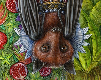 Batsheba flying fox fruit bat Renaissance style animal portrait Malayan megabat