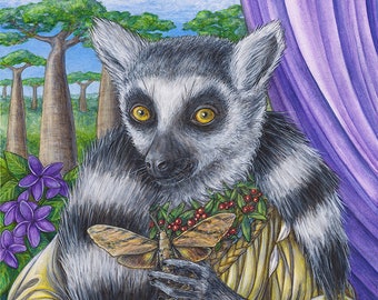 Frangipani ring tailed lemur Madagascar endangered species animal portrait