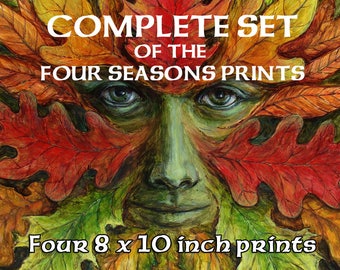 Four Seasons set of four limited edition giclee prints Spring May QueenSummer King Fall Autumn Green Man Lady Winter nature spirits