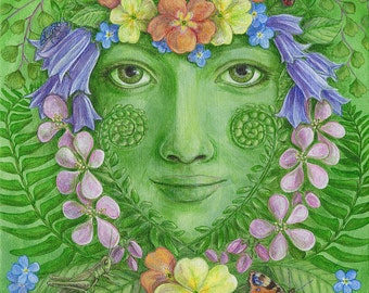 May Queen fine art limited edition giclee print goddess earth spirit floral green