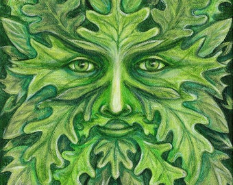 Green Man limited edition fine art print mythic forest sacred oak pagan earth spirit