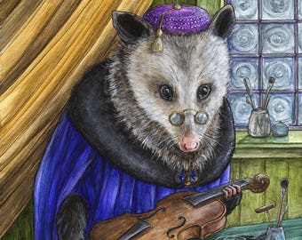 The Luthier limited edition fine art print Renaissance possum violin musical instrument anthropomorphic animal portrait