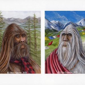 Sasquatch Yeti double portrait Bigfoot Abominable Snowman cryptozoology folklore mythic limited edition  fine art print