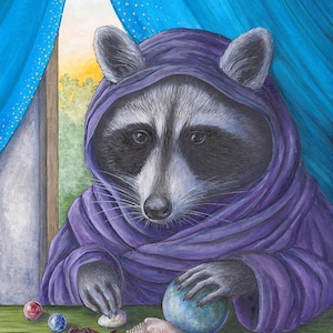 Ritratto di procione &quot;The Fingersmith&quot; Stampa giclée di arte della fauna selvatica nordamericana in stile rinascimentale