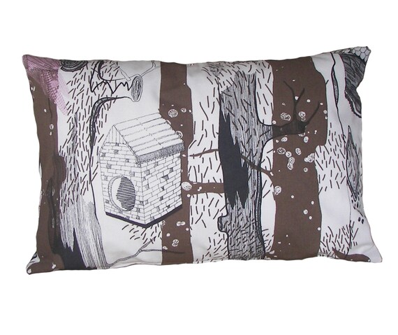 Items similar to White Black Gray Brown Forest Woodland PILLOW COVER,16x24 Ikea pattern Lumbar