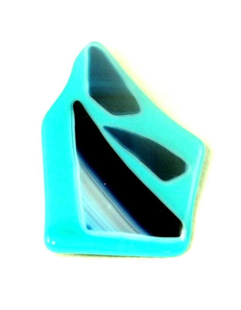 Blue /& Purple Shards Modish Fused Glass Brooch Stylish Lapel Pin Turquoise Glass