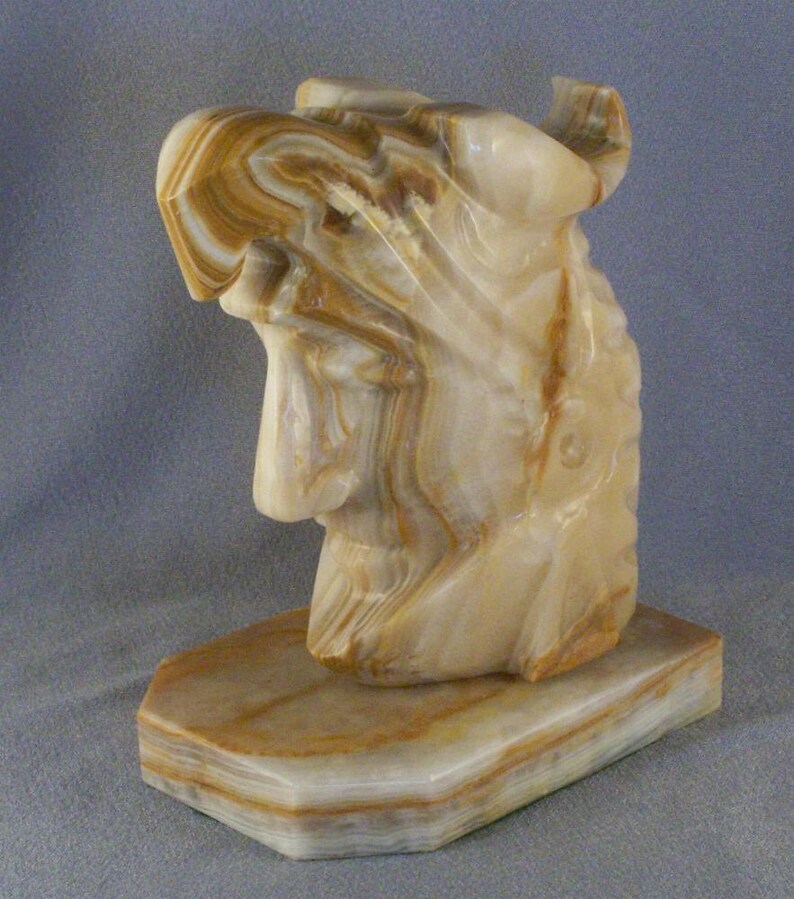 Carved Alabaster Bookend Indian Head With Eagle & Headdress Etsy