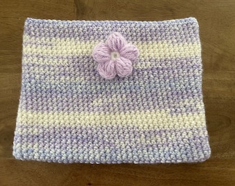 Crochet Paperback Purple Book Sleeve | Handmade Book Cover with Purple Puff Flower