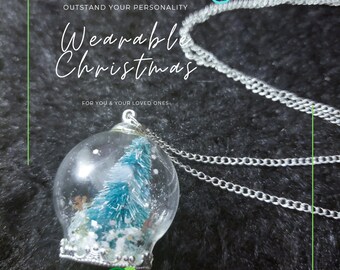 Christmas Crystal Snow Globe Necklace - Silver