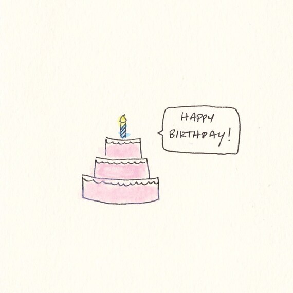 Happy Birthday Cake Card Hand Painted Watercolor Birthday Etsy