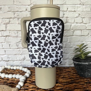 40oz Tumbler Pouch Accessory Pink/Black Cow Print Holder Adjustable Tumbler Pouch Gifts for Teens Tumbler Accessory Cow Print Gift image 2