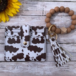 Cow Print Wristlet Wallet Key Chain Wallet Card Holder with Cow Print Bracelet Silicone Beads Gift for Cow Lovers Cow Print Accessories image 7