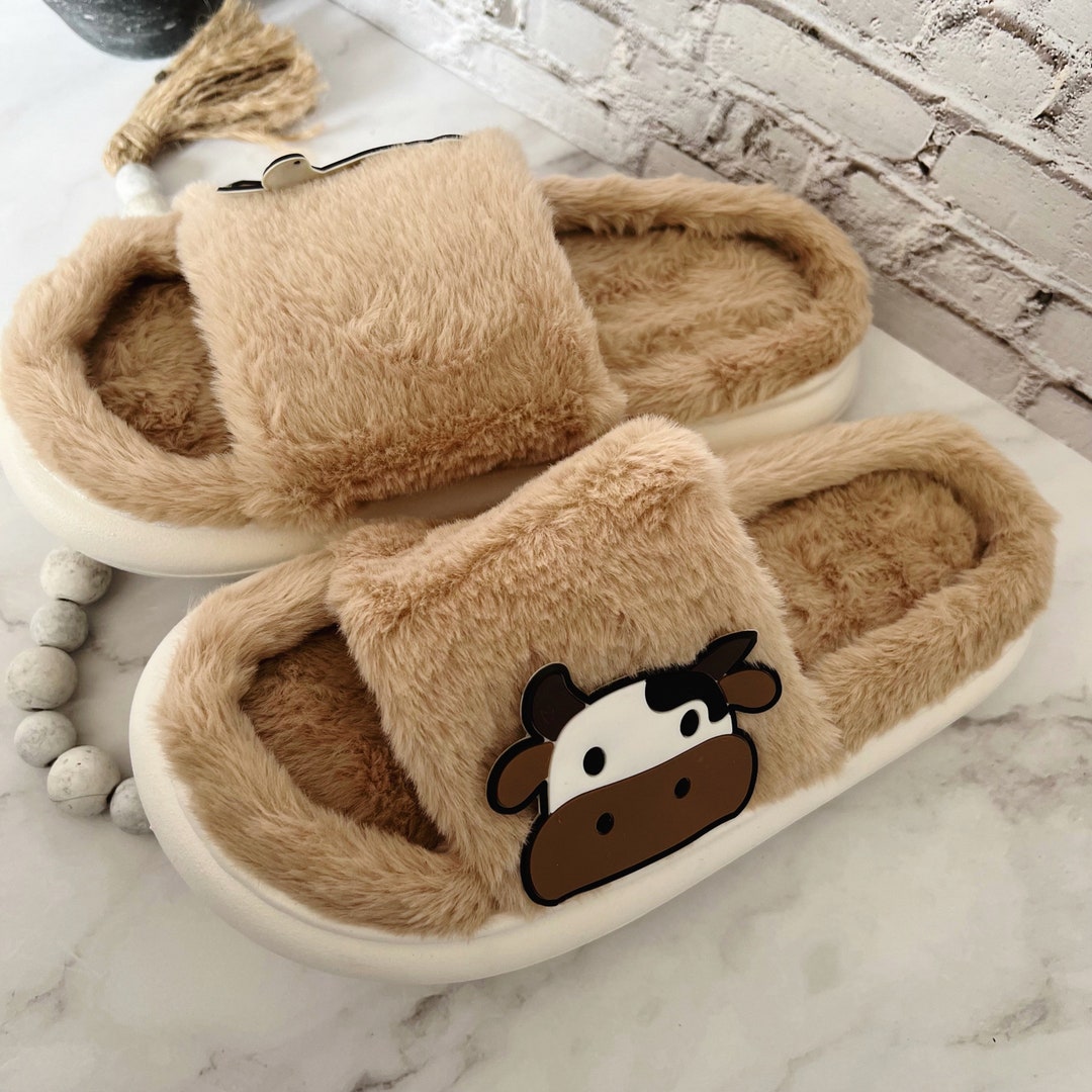 Cozy Cow Slippers, Fuzzy Cow Slippers, Cow House Shoes for Women Etsy