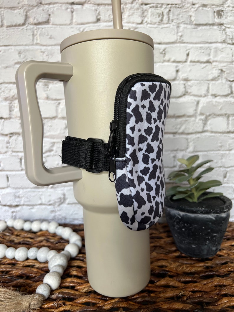 40oz Tumbler Pouch Accessory Pink/Black Cow Print Holder Adjustable Tumbler Pouch Gifts for Teens Tumbler Accessory Cow Print Gift image 10