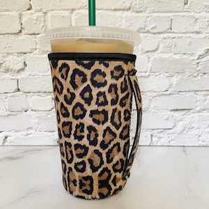 Iced Coffee Sleeve With Handle - Large - Leopard Cheetah Print  Iced Coffee Cup Holder, Insulated Drink Sleeve with handle
