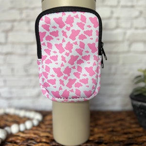 40oz Tumbler Pouch Accessory Pink/Black Cow Print Holder Adjustable Tumbler Pouch Gifts for Teens Tumbler Accessory Cow Print Gift image 3