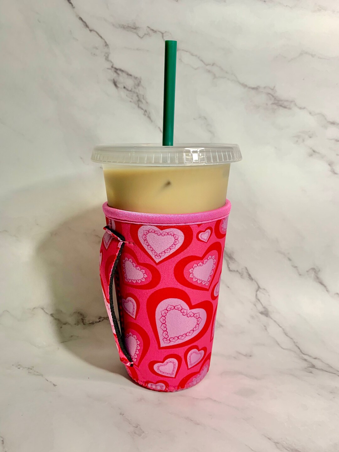Iced Coffee Sleeve With Handle Medium Valentines Day Pink Etsy