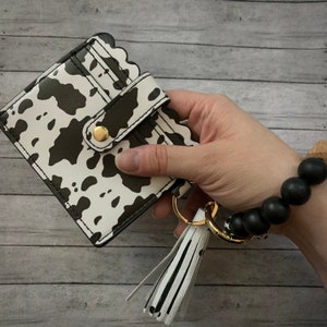 Cow Print Wristlet Wallet Key Chain Wallet Card Holder with Cow Print Bracelet Silicone Beads Gift for Cow Lovers Cow Print Accessories image 4