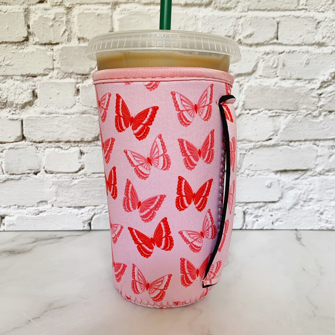 Iced Coffee Sleeve With Handle, Large Butterfly Iced Coffee Drink
