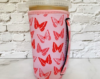 Iced Coffee Sleeve with Handle, Large Butterfly Iced Coffee Drink Sleeve, Beverage Sleeve with Handle, Y2K Aesthetic, Butterfly Gift
