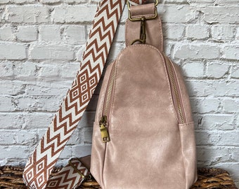 Women’s Vegan Leather Sling Bag for Women, Sling Purse with Adjustable Strap, Vegan Leather Crossbody Bags for Women, Seatbelt Bag