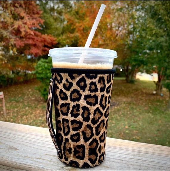 Iced Coffee Sleeve With Handle Medium Cow Print, Iced Coffee Cup