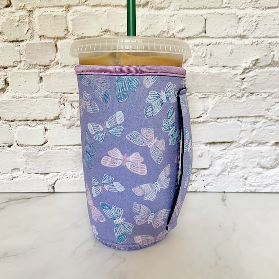 Iced Coffee Sleeve With Handle Size Large Purple Butterfly Etsy