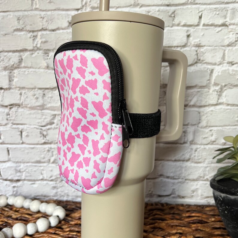 40oz Tumbler Pouch Accessory Pink/Black Cow Print Holder Adjustable Tumbler Pouch Gifts for Teens Tumbler Accessory Cow Print Gift image 9