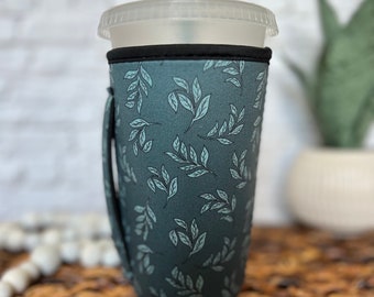 Iced Coffee Sleeve With Handle, Iced Coffee Gift for Coffee Lovers, Botanical Drink Sleeve, Loaded Teas Large 30oz, Gift for Coffee Drinkers