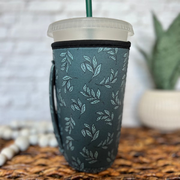 Iced Coffee Sleeve With Handle, Iced Coffee Gift for Coffee Lovers, Botanical Drink Sleeve, Loaded Teas Large 30oz, Gift for Coffee Drinkers