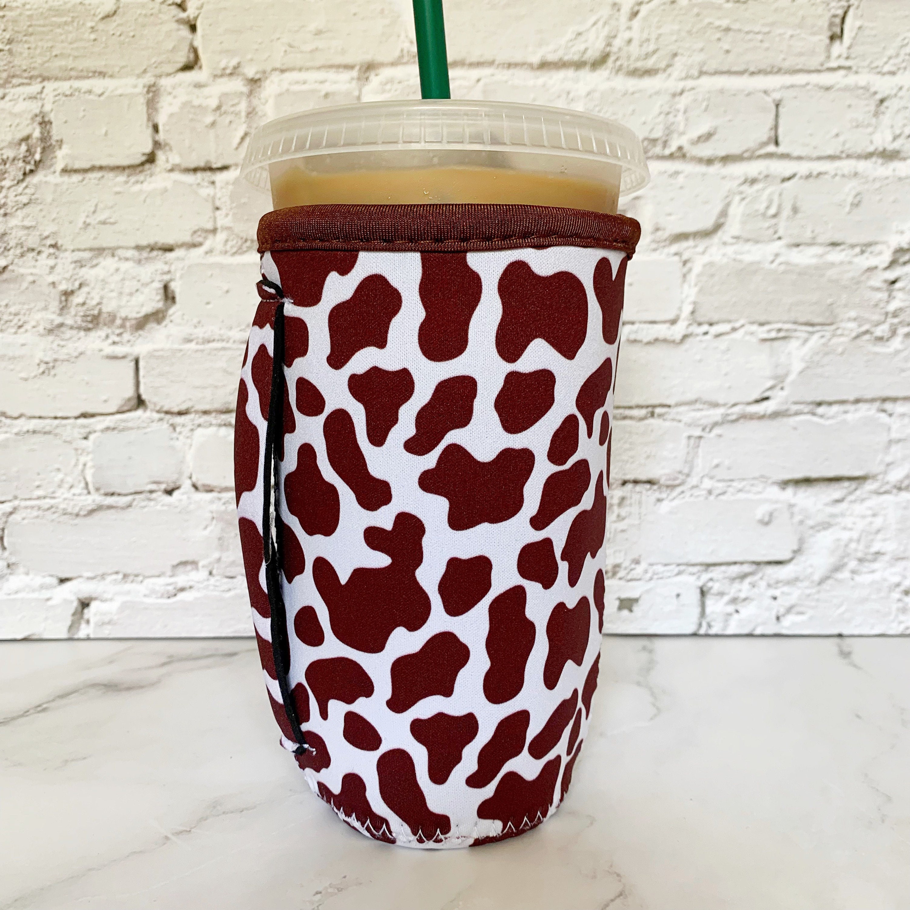 Iced Coffee Sleeve With Handle Size Large Brown Cow Print Etsy