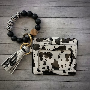Cow Print Wristlet Wallet Key Chain Wallet Card Holder with Cow Print Bracelet Silicone Beads Gift for Cow Lovers Cow Print Accessories image 6