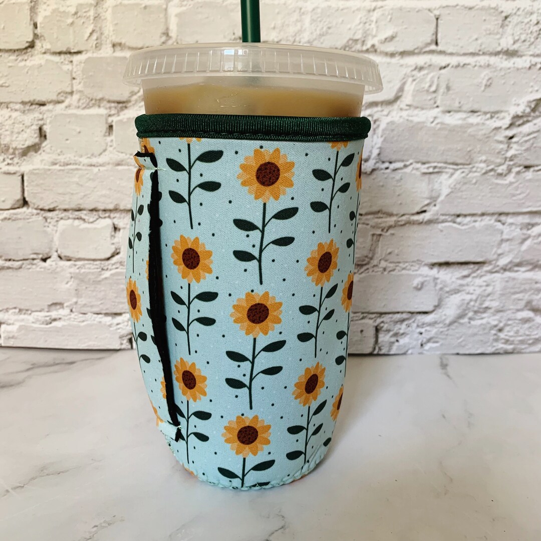 Iced Coffee Sleeve With Handle Sunflowers Large Iced Coffee Cup Holder