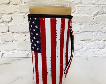 Iced Coffee Sleeve with Handle -Size Large - 4th of July Party, 4th of July Accessories, Patriotic Gift, Drink Sleeves for Men