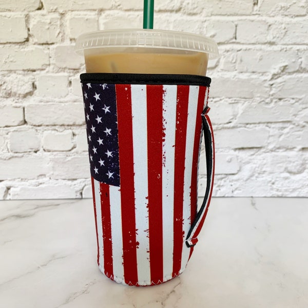 Iced Coffee Sleeve with Handle -Size Large - 4th of July Party, 4th of July Accessories, Patriotic Gift, Drink Sleeves for Men