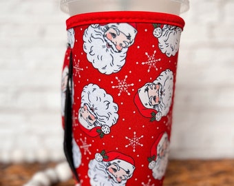 Iced Coffee Sleeve With Handle, Iced Coffee Gift for Coffee Lovers, Iced Coffee Sleeve Christmas Santa Drink Sleeve Loaded Tea Large Size