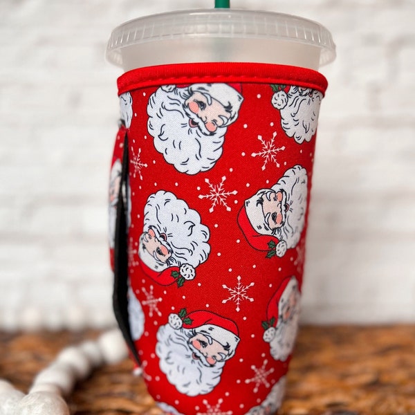 Iced Coffee Sleeve With Handle, Iced Coffee Gift for Coffee Lovers, Iced Coffee Sleeve Christmas Santa Drink Sleeve Loaded Tea Large Size