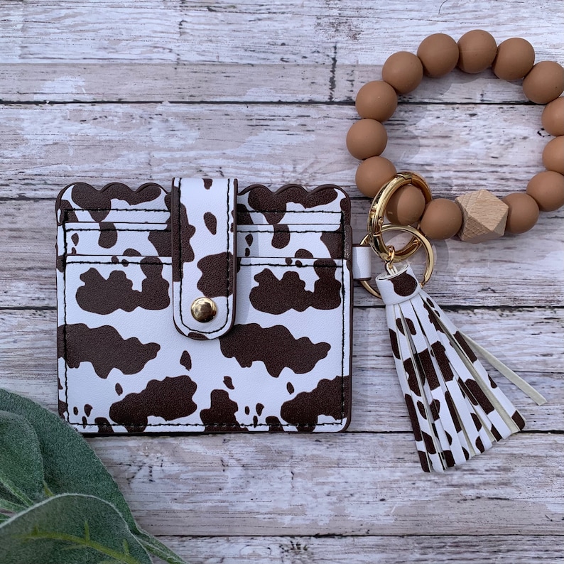 Cow Print Wristlet Wallet Key Chain Wallet Card Holder with Cow Print Bracelet Silicone Beads Gift for Cow Lovers Cow Print Accessories image 10