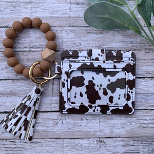 Cow Print Wristlet Wallet Key Chain Wallet Card Holder with Cow Print Bracelet Silicone Beads Gift for Cow Lovers Cow Print Accessories image 9