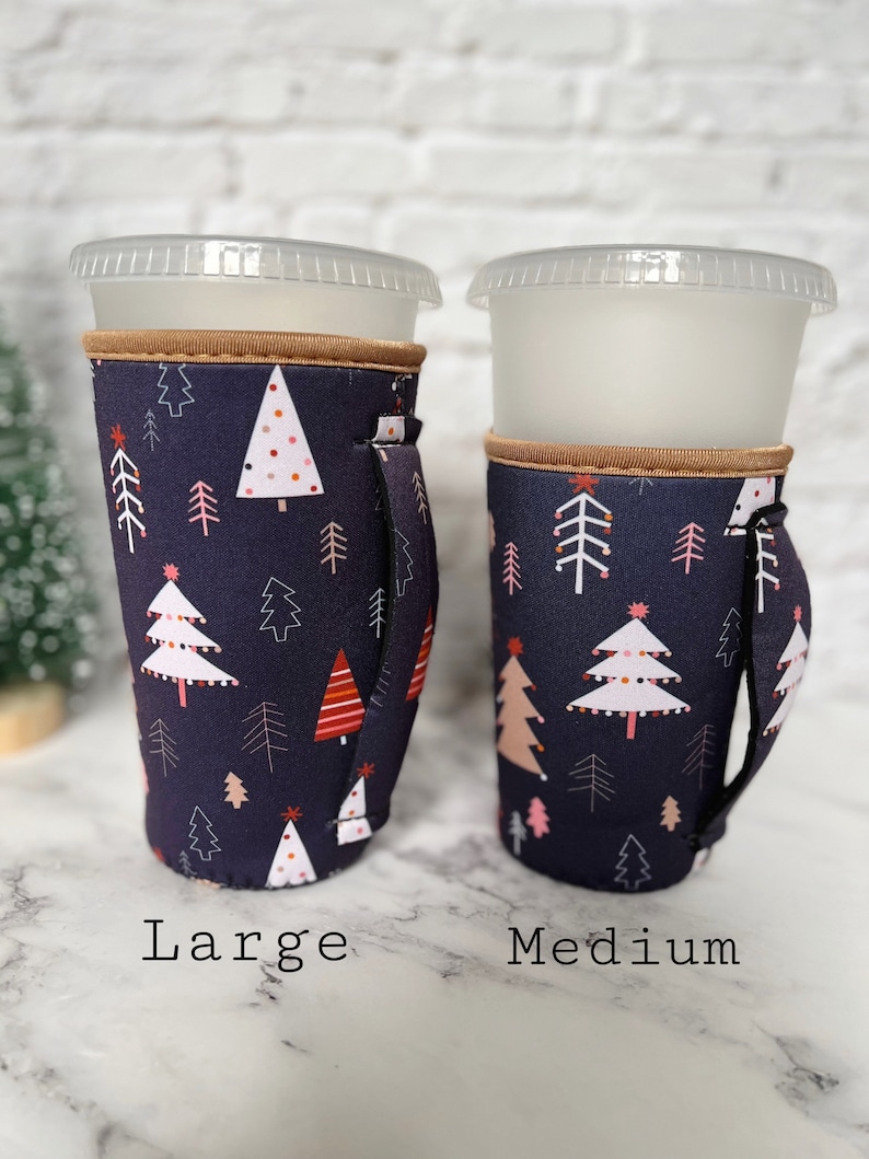 Iced Coffee Sleeve With Handle Boho Christmas Trees Etsy