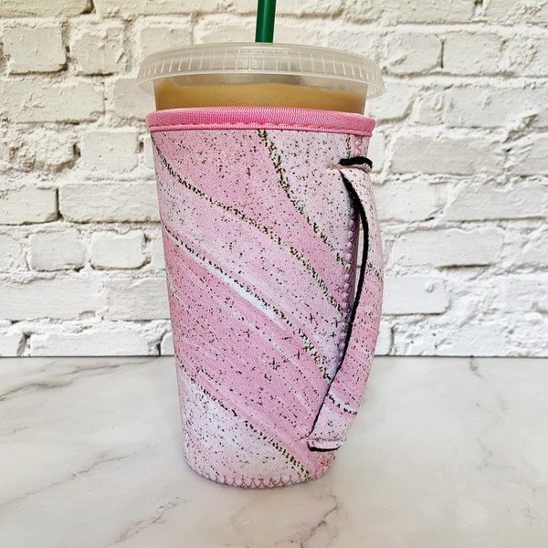 Iced Coffee Sleeve with Handle, Pink Marble Drink Sleeve, Mega Tea Sleeve, Loaded Tea, Unique Bridesmaid Gift - Size Large
