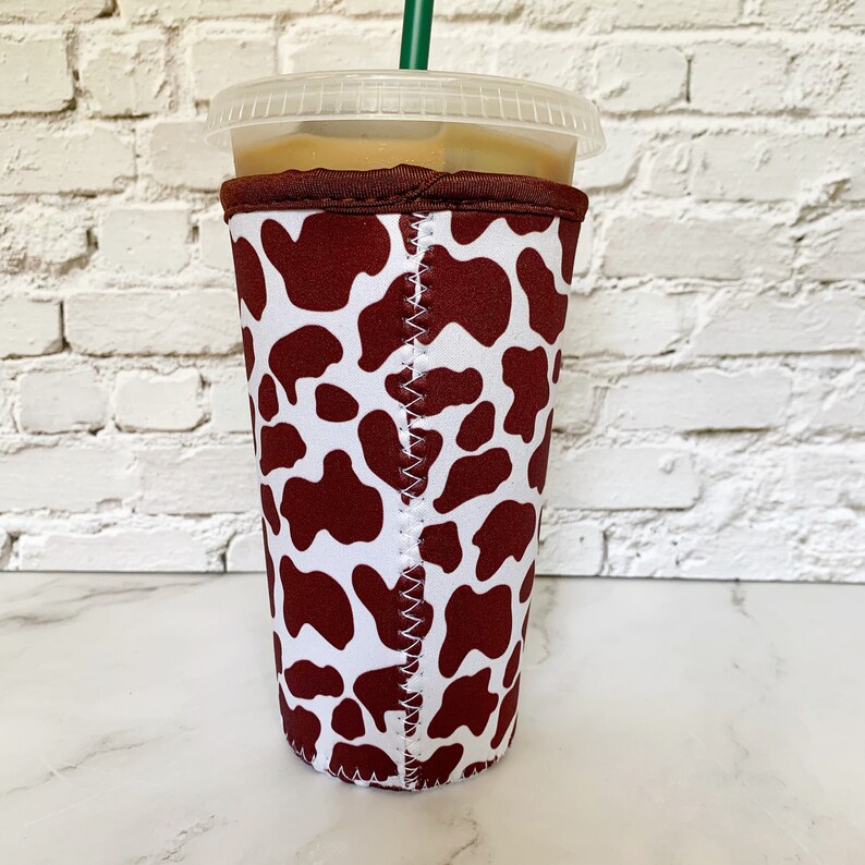 Iced Coffee Sleeve With Handle Size Large Brown Cow Print Etsy